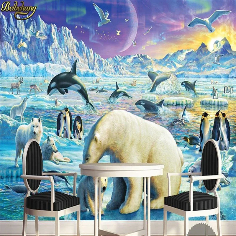 custom TV background Snow Killer Jumping Penguin Polar Bear Wallpaper Living Room Bedroom wall papers wall stickers home decor