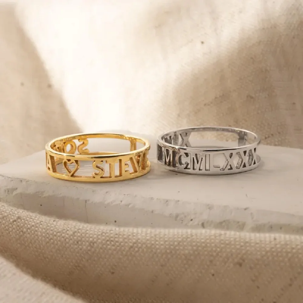 Sipuris Personalisierter Offener Ring aus Edelstahl mit Namensschild, Verstellbarer Charm-Ring in Goldfarbe, Schmuck, Hochzeitsgeschenke – Detail 9