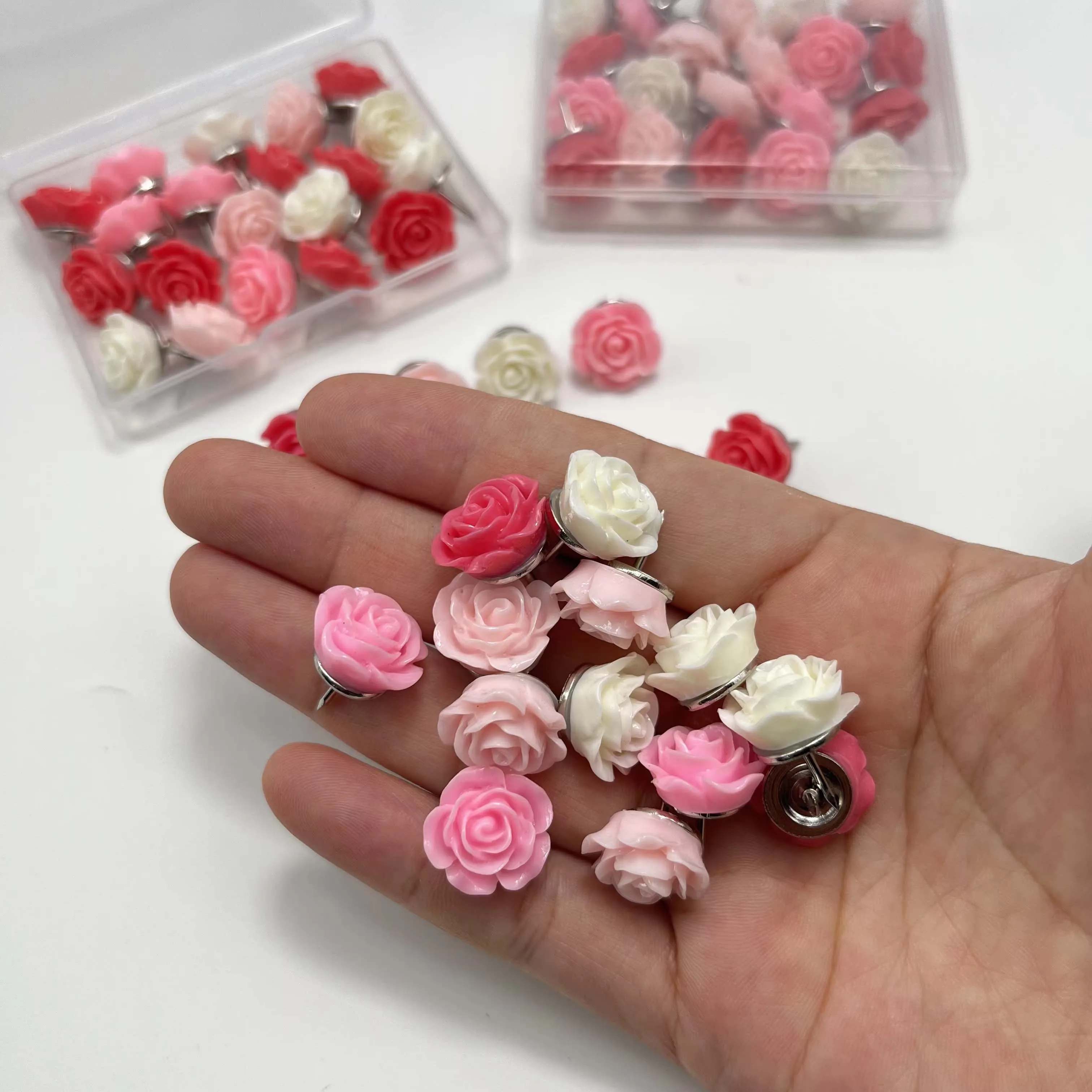 1 صندوق 20 قطعة دبابيس ضغط الراتنج لطيف زهرة الورد Thumbtack لوحة جديدة رسم صور جدار ترصيع مكتب خرائط اللوازم المدرسية الفصول الدراسية