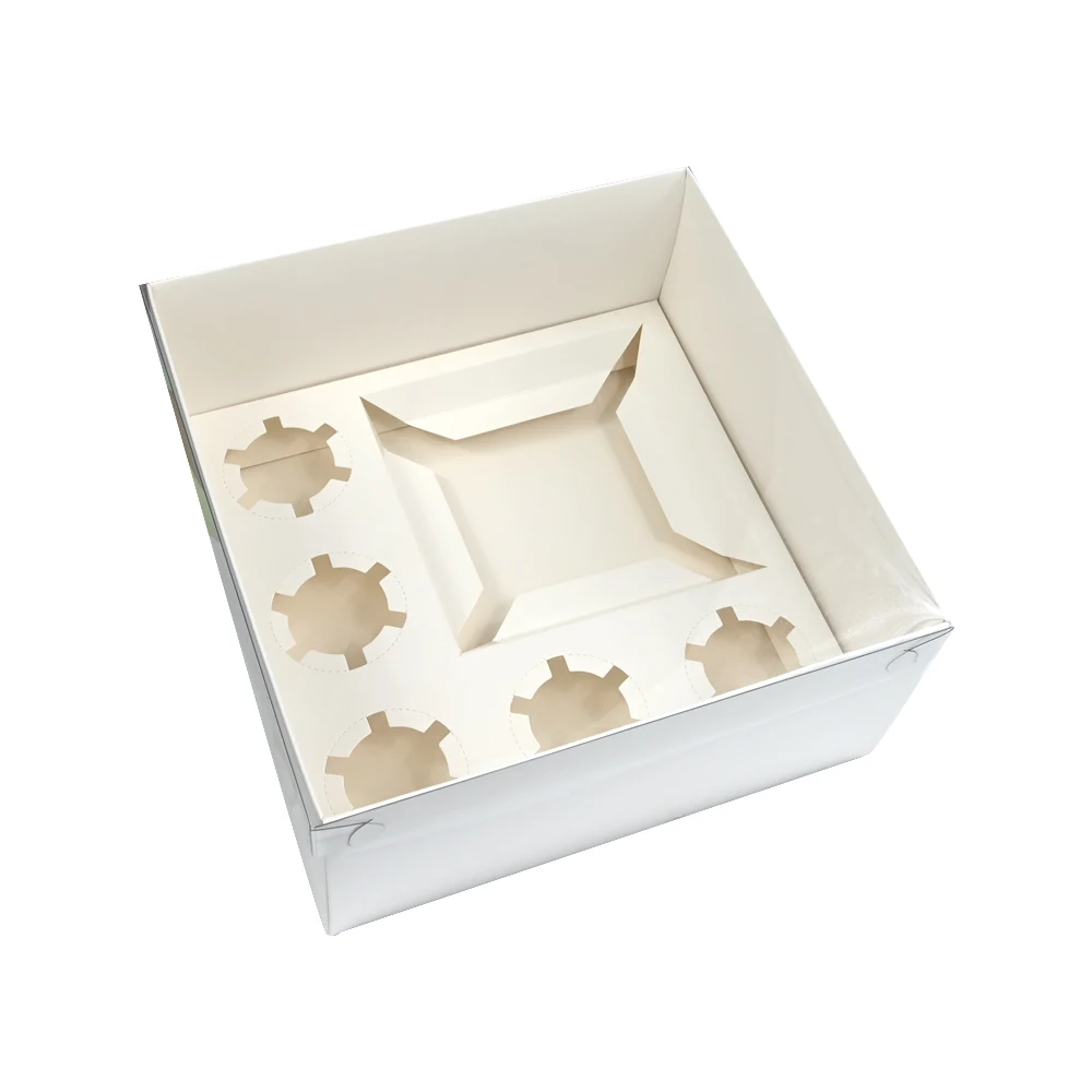 5pcs White Cupcake Boxes  5 Cavities Paper Merry Christmas Mousse cake/Chocolate Gift Box Clear Window Packaging Bag