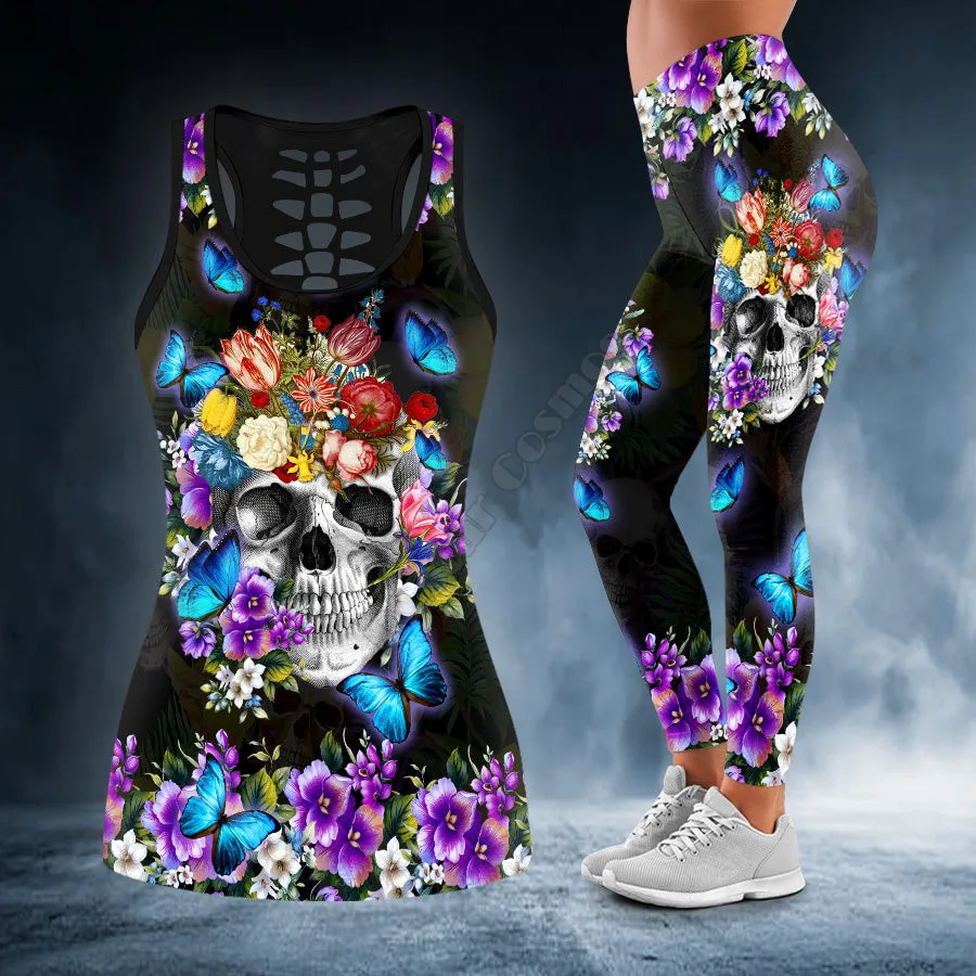 

Skull Butterfly Flower 3D All Over Printed Tank Top+Legging Combo Outfit Yoga Fitness Soft Summer Women For Girl