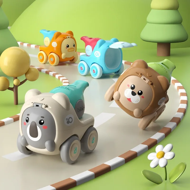 Mainan Mobil Hewan Kecil untuk Bayi dengan Mekanisme Rekoil, Peluit, Dapat Membuka Tutup untuk Melepaskan Barang-Barang Kecil, Mainan Puzzle Bayi Geser Inersia