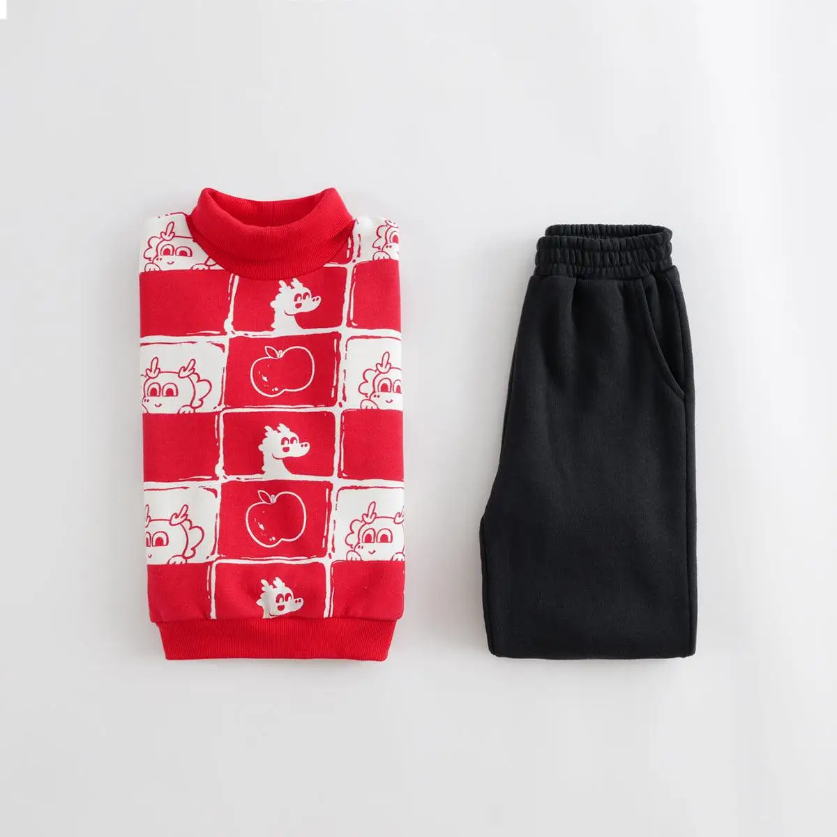 

MARC&JANIE Boys Little Dragon Man Full Print High Neck Sweatshirt Kids Two Piece Set for Winter 232095