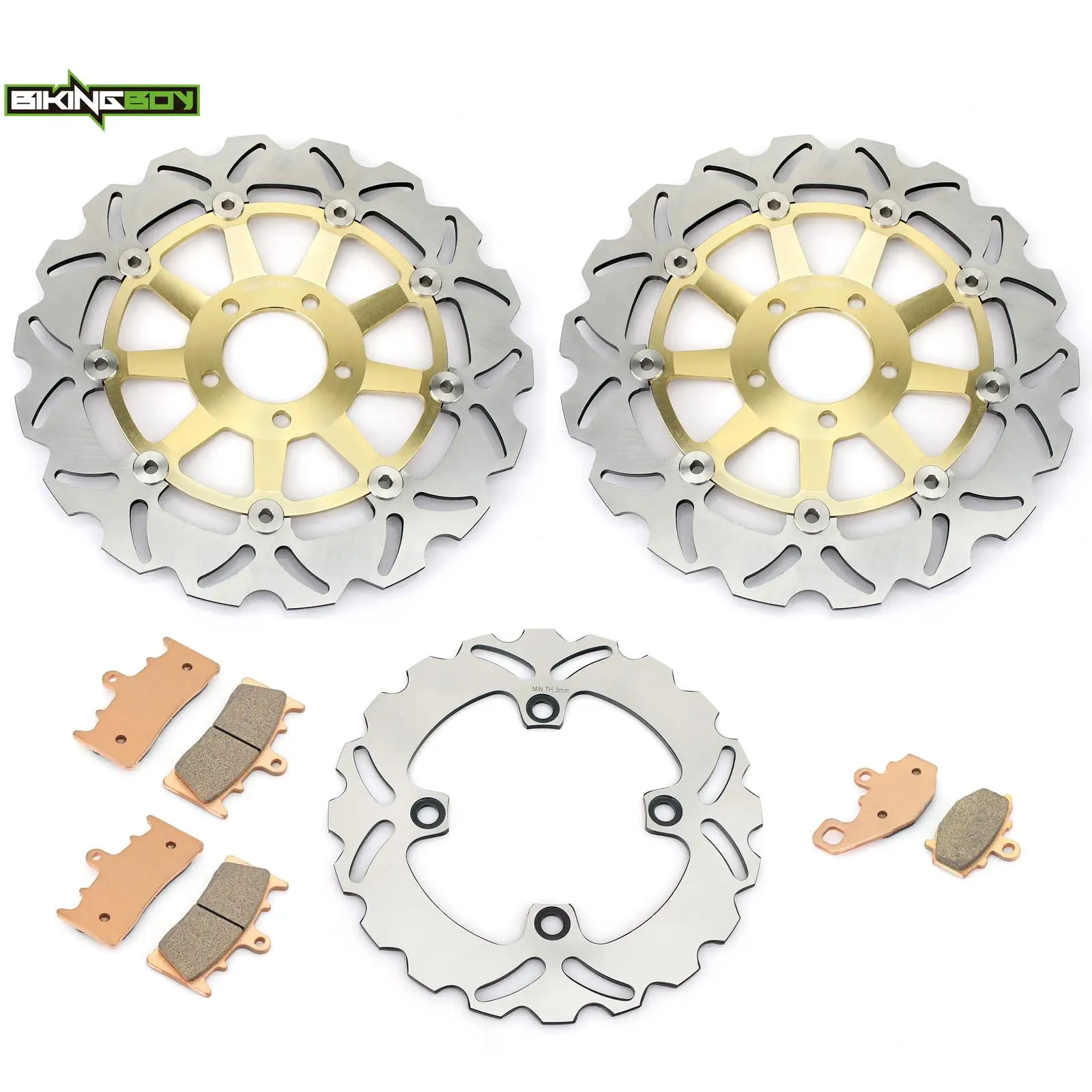 BIKINGBOY Front Rear Brake Discs Disks Rotors Pads For Kawasaki Ninja ZX6R 95 96 97 98 99 00 01 ZX-6R 636 02 03 04 Stainless Set