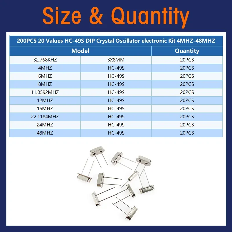 Imagem -04 - Jogo do Oscilador de Cristal Cristal de Quartzo Smd 4mhz 6mhz 8mhz 12mhz 16mhz 20mhz 24mhz 25mhz 48mhz 35 Pcs 100 Peças 200 Peças