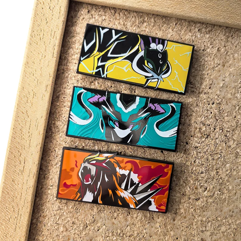 Anime Legend Monsters Badges Entei Suicune Raikou Pins Metal Pendant Japanese Game Brooches for Backpack Clothing Lapel ACG Toys