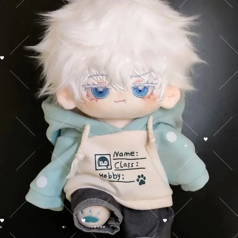 Anime papel satoru gojo bonito menino macio pelúcia boneca corpo dos desenhos animados vestir-se bonecas de algodão cosplay plushie fantoche figura brinquedos 20cm
