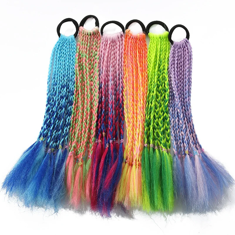 1 PC New Girls Dirty Braids Colorful Twist Tie Wigs Ponytail Headbands Rubber Bands Kids Hair Accessories Princess Headwear