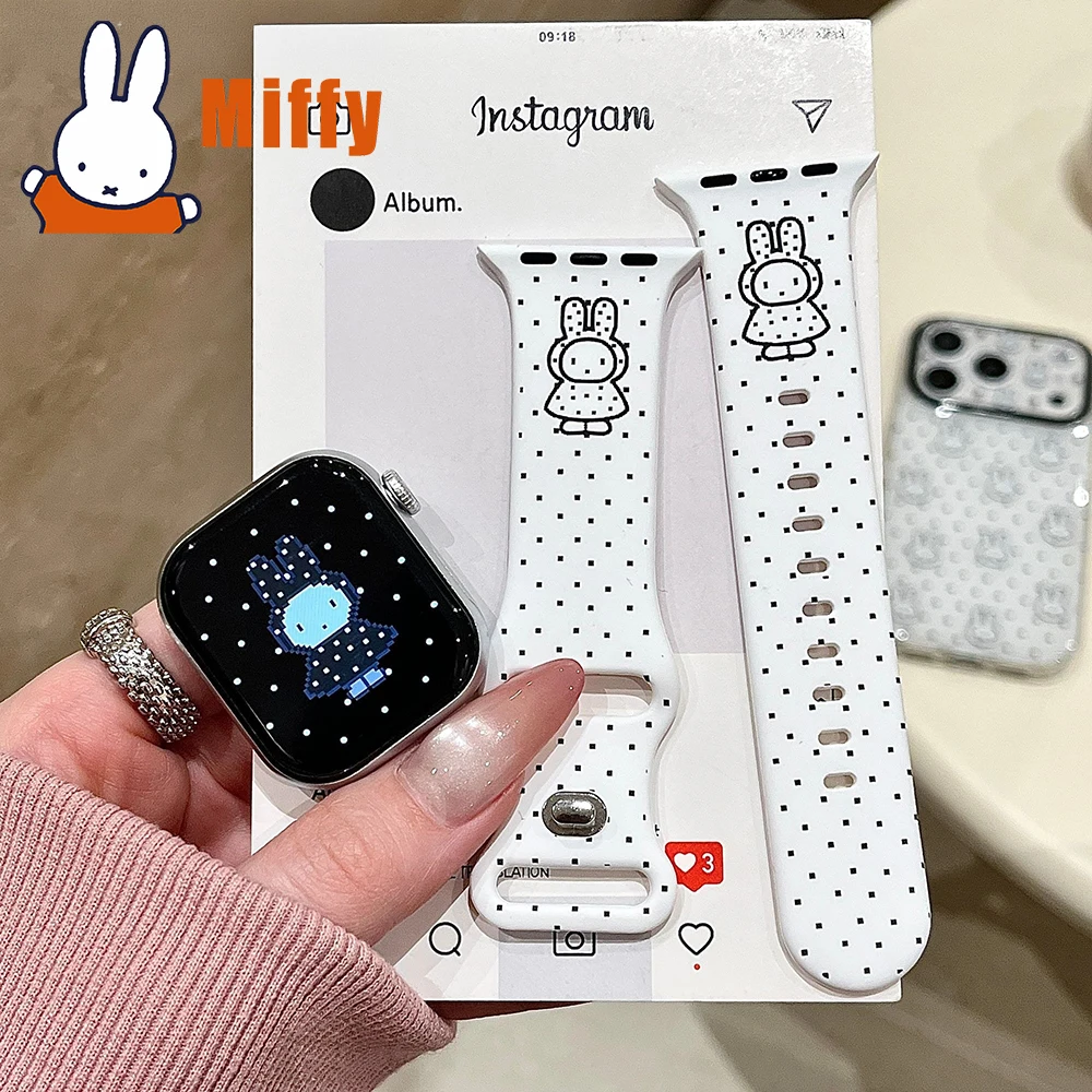 Kawaii Miffy Silicone Watch Band Cute Apple Watch Strap Dot Cute Raincoat Clothing Miffy Pattern Cartoon Design Daily Girl Gift