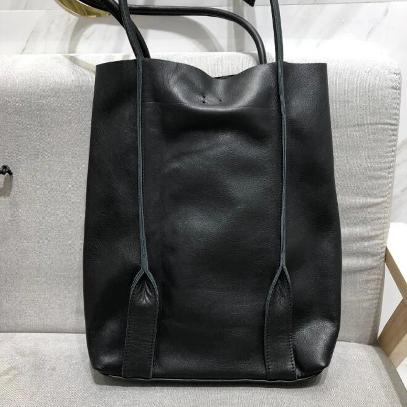 Natural Leather Shoulder Bag Vintage 100% Real Cowhide Handbags Casual Top Quality Solid Tote Women Purse