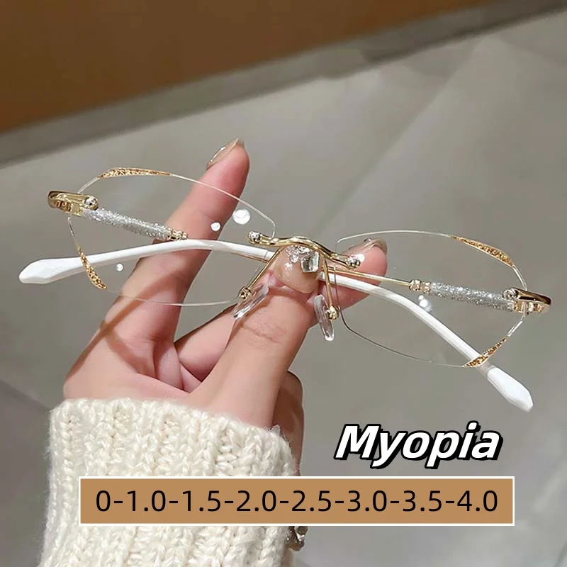 

Women Ladies Rimless Minus Glasses Anti Blue Light Eye Protection Near Sight Glasses Ultra Light Eyeglasses Diopter 0 To -4.0