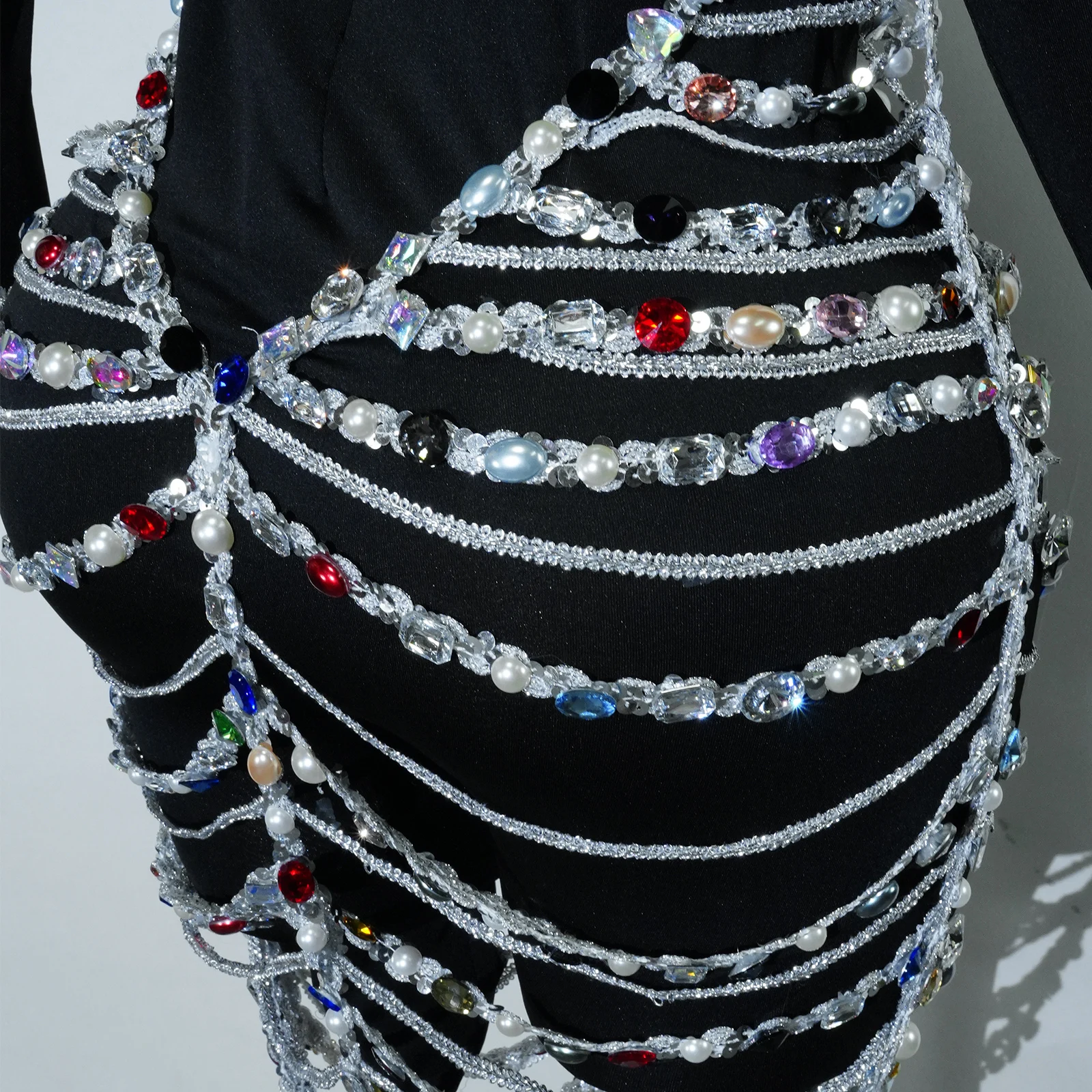 Sexy policromado corrente cristais oco vestido de festa moda clube modelo vestidos festa cantor palco ds dj dança roupas drag queen