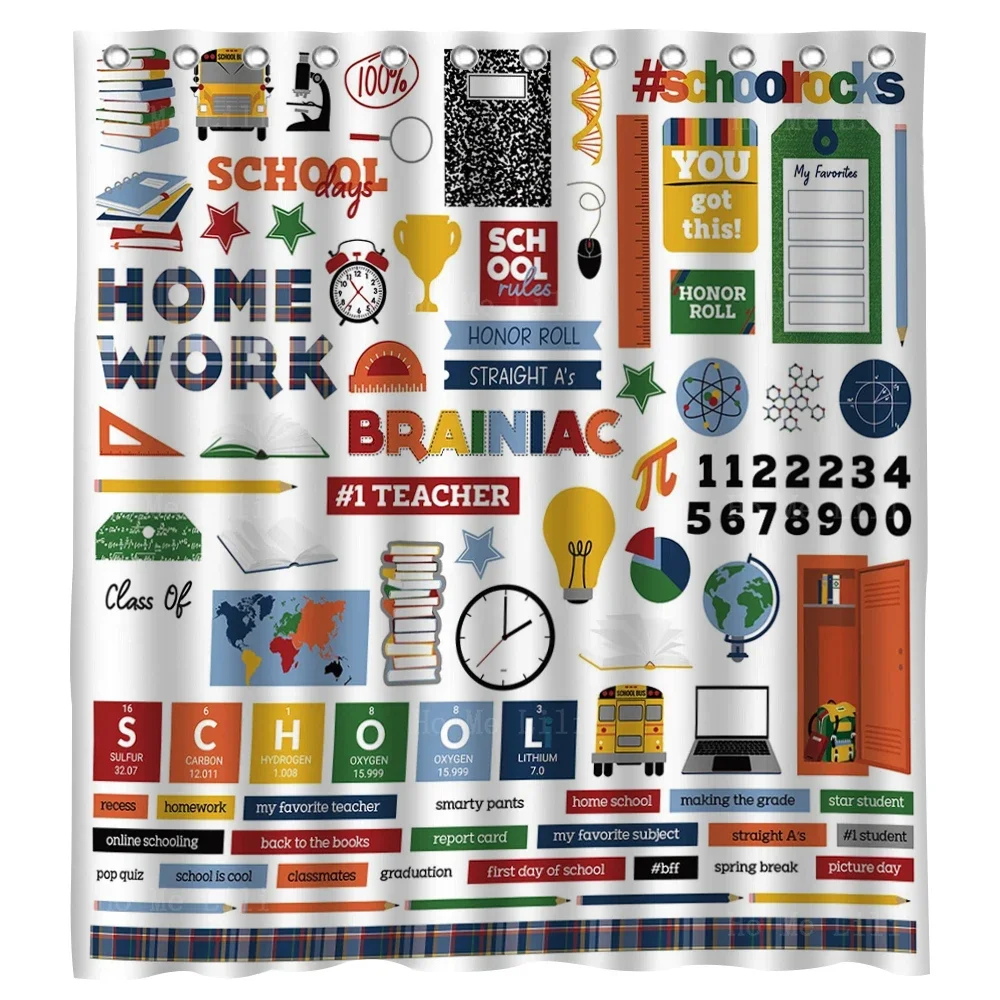 Alphabet And Number Stationery Map Book Trophies Brainiac Poster Shower Curtain By Ho Me Lili For Bathroom Decor