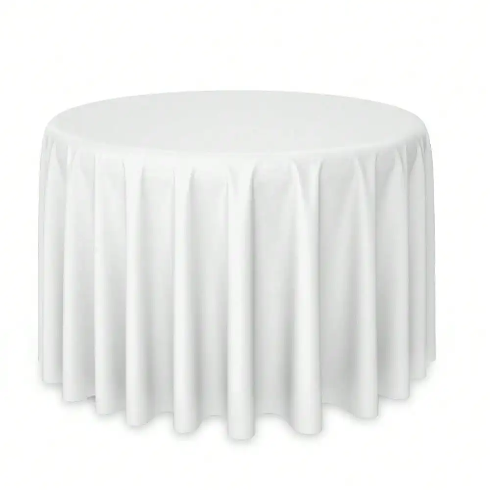 20Pack White Round Tablecloths 120 Inch - Circle Bulk Linen Polyester Fabric Washable Table Clothes