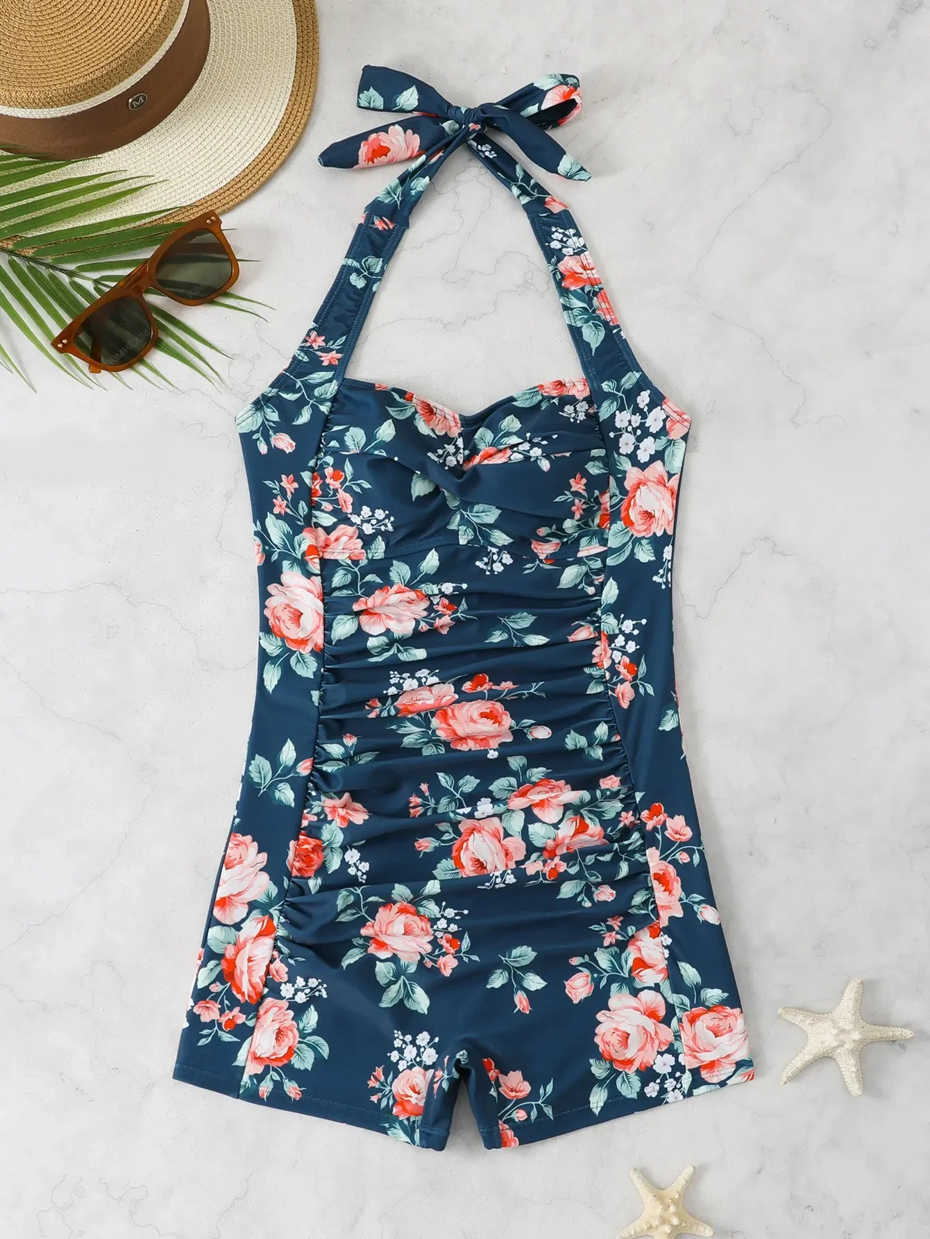 

Цельный купальник с цветочным принтом, женский боди с лямкой на шее, купальник с контролем живота, пляжная одежда, 2025 год, купальные костюмы, женский праздник, бассейн, лето