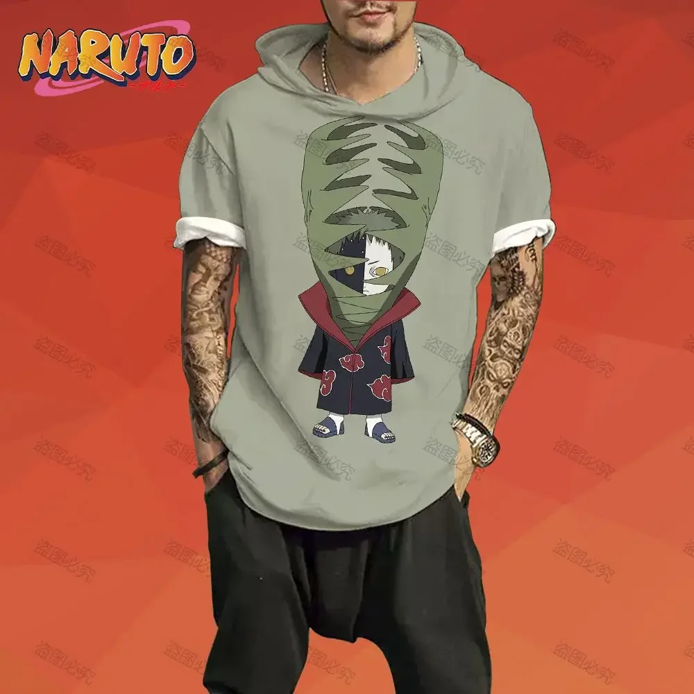 T-shirt Men Naruto Short Sleeve Hooded 2022 Oversized Men's Harajuku Style Fashion Clothing Essentials Ninja High Quality Trend