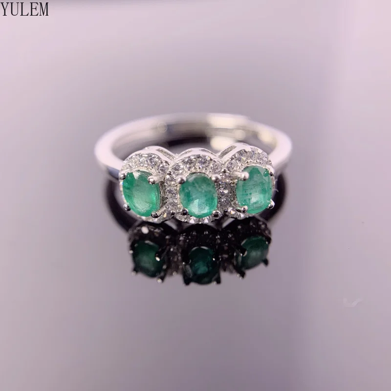 

YULEM Natural Emerald Gemstones Ring for Women Solid 925 Sterling Silver Wedding Engagement Bride Unique Gift Fine Jewelry