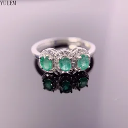 YULEM Natural Emerald Gemstones Ring for Women Solid 925 Sterling Silver Wedding Engagement Bride Unique Gift Fine Jewelry