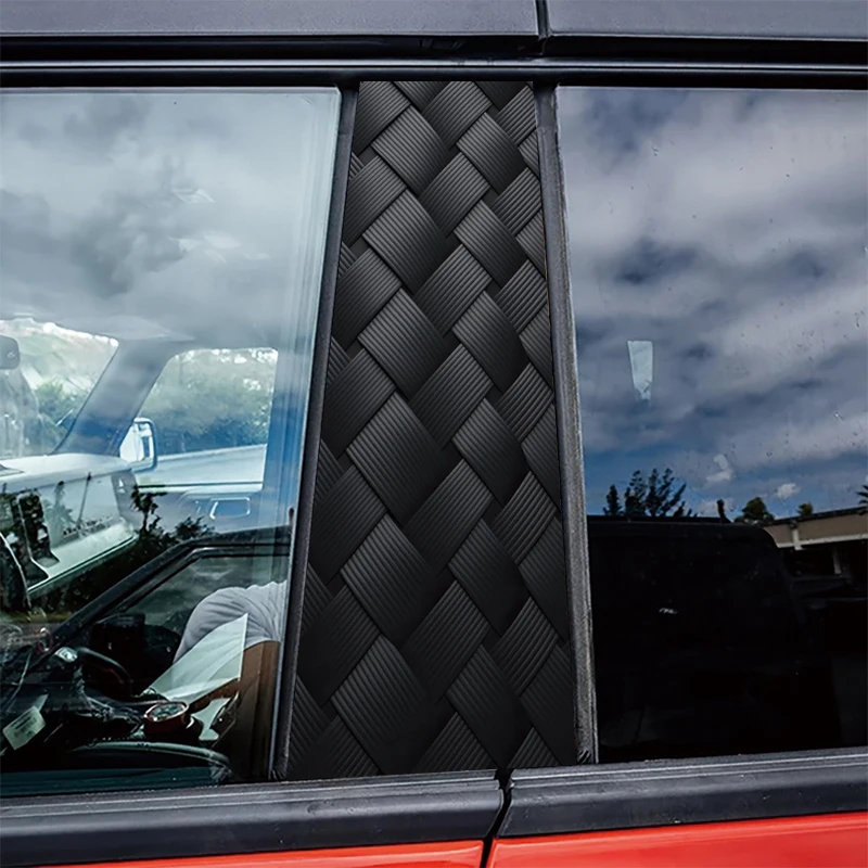 

2 pieces of automotive center pillar stickers Woven Texture Protective film, scratch-resistant stickers