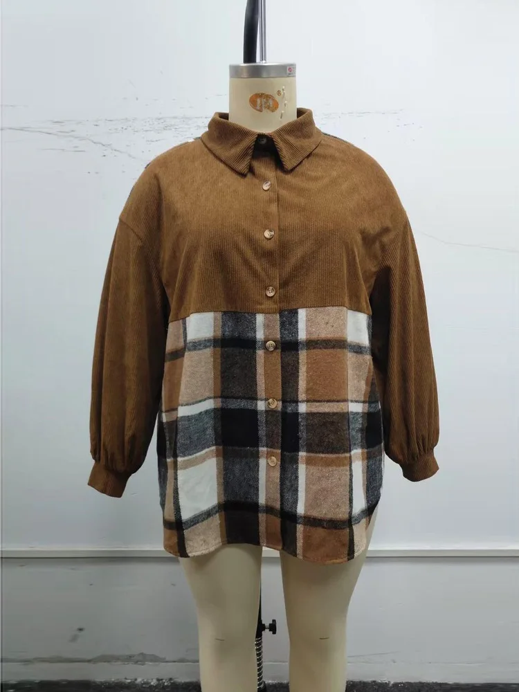 Gibsie plus size xadrez único breasted camisa de veludo jaqueta feminina 2025 outono manga longa solta casual senhoras outerwear topos