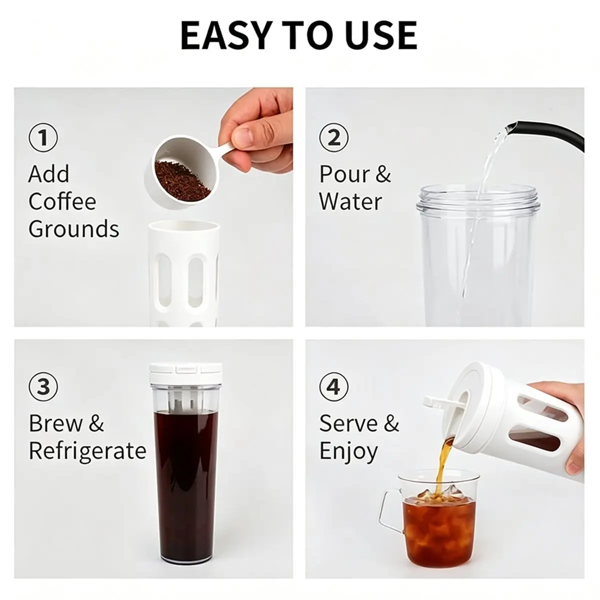 Portable Cold Brew Coffee Maker 34oz/1L Iced Tea & Coffee Brewer, Leak-Proof -Free Bottle