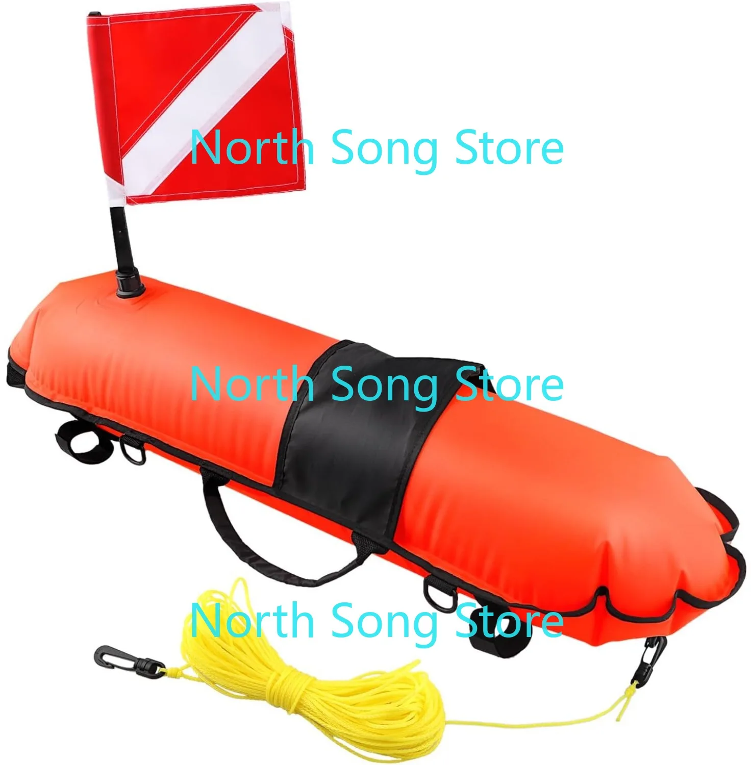 Boya de pesca submarina, boya de torpedo inflable de alta visibilidad, bola flotante de señal flotante con bandera de seguridad de buceo y cuerda de 82 pies para bucear