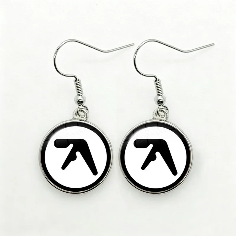 Punk Aphex Twin Logo Drop Earrings Funny Hip Hop Rock Band Glass Round Jewelry For Women Girls Gift