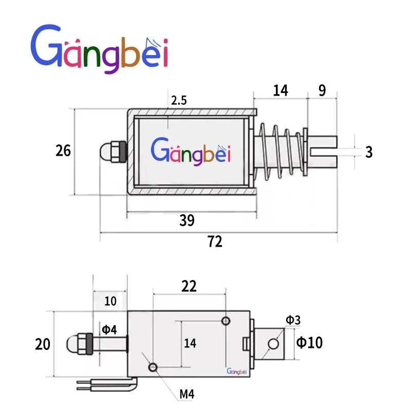 gangbei-1039B Wholesale DC 12V 24V 400mA Force 25N travel 10mm Pull Type Linear Solenoid Electromagnet