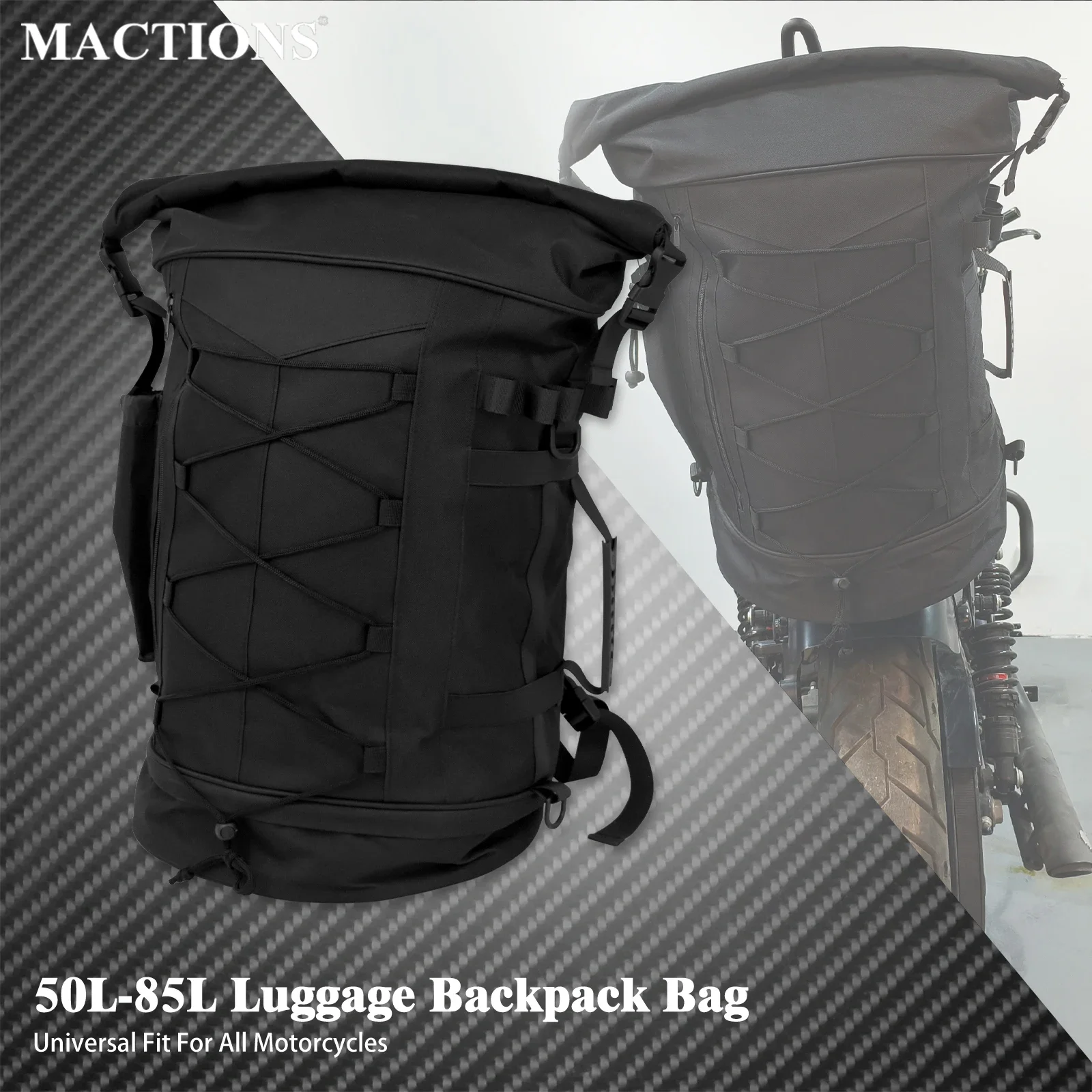 Motorcycle 50L Luggage Backpack Multifunction Tail Rack Bag Travel Outdoor Sports Expandable Sissy Bar Backrest Bag With Straps