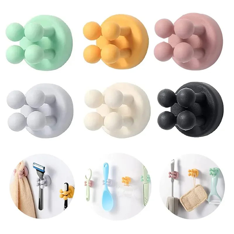 Silicone Wall Mounted Toothbrush Holder Hooks Razor Rack Towel Cabel Plug Holder For Bathroom Shower Kitchen Office Organizer