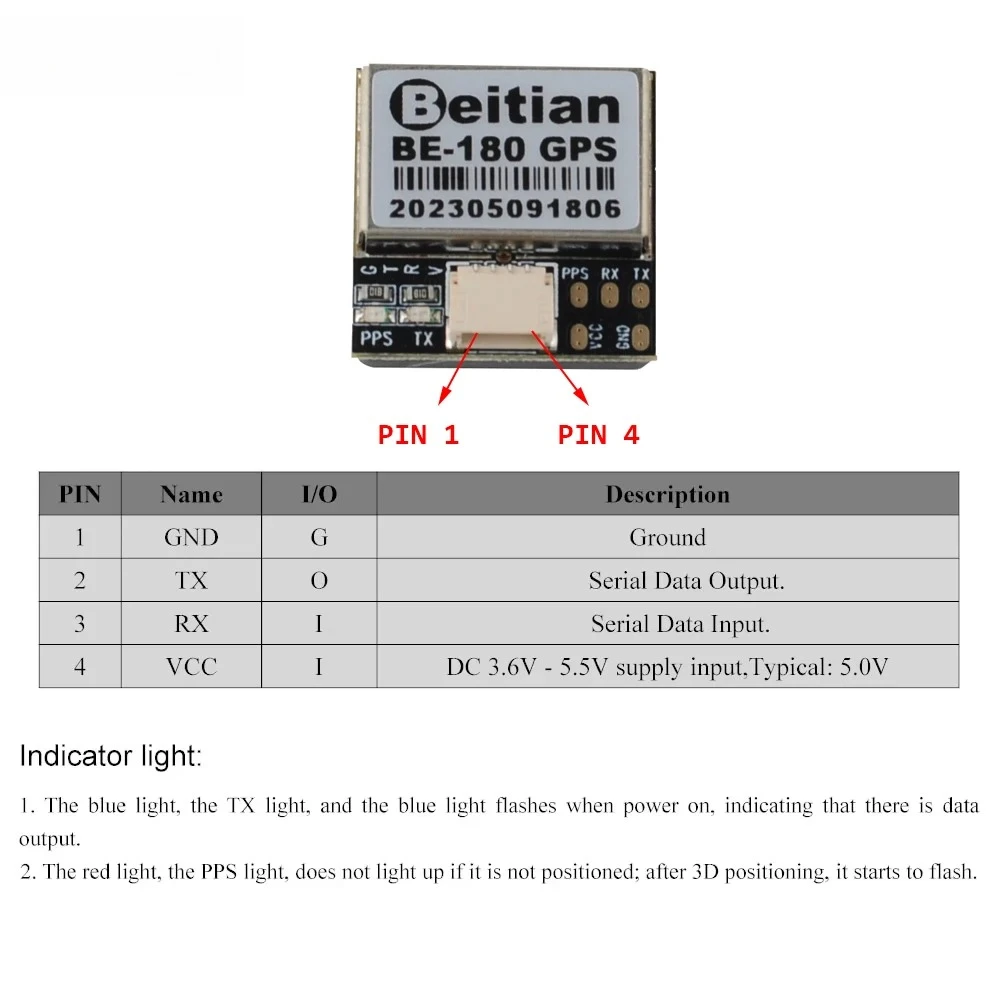 1/2/5PCS Beitian BE-180 GPS Module without Flash M10050 Chip Ultra-low Power GNSS Receiver Vehicle Drones Positioning Tracking