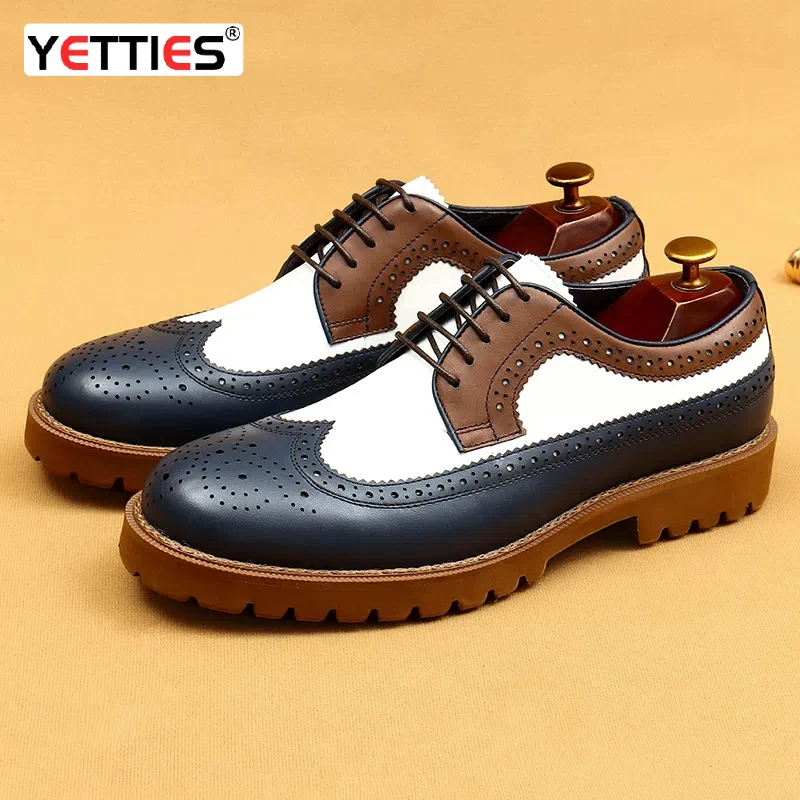 

Genuine Leather Shoe Carved Shoes British Color Business Formal Lace Up non-slip Men's Shoes Round Toe Thick Soled Casual Shoes