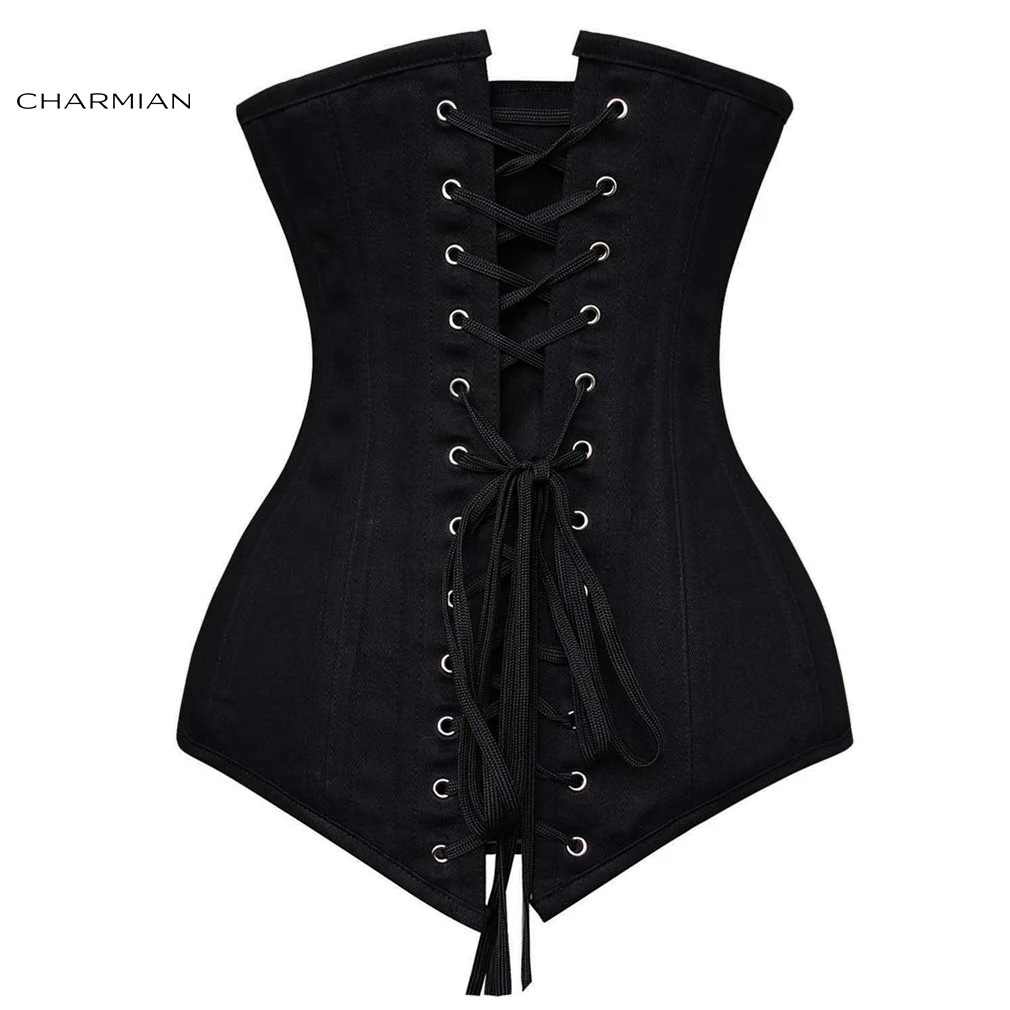 Charmian Women Cotton Corset 26 Steel Boned Plus Size Short Torso Underbust Corset Waist Trainer Hourglass Corset Goth Clothing