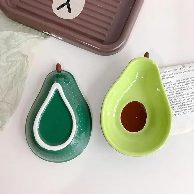 6.5 Inch Avocado Shape Ceramics Fruit Tray Creativity Dessert Plate Cute Household Salad Bowl Child Breakfast Dish Sushi Plate