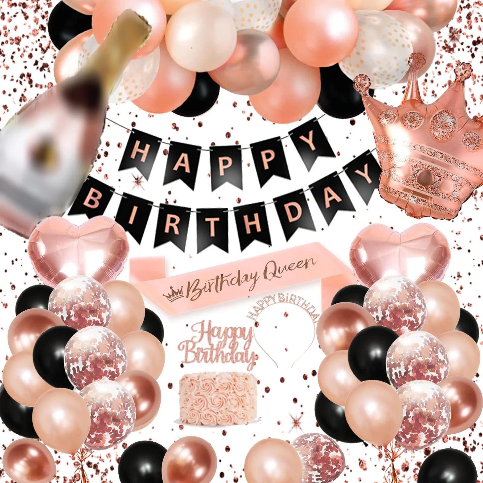 

1-10 Year Girl Birthday Decorations Rose Gold Balloon Garland Kit with Confetti Balloons for Women 18th 30th 40th 50th Birthday