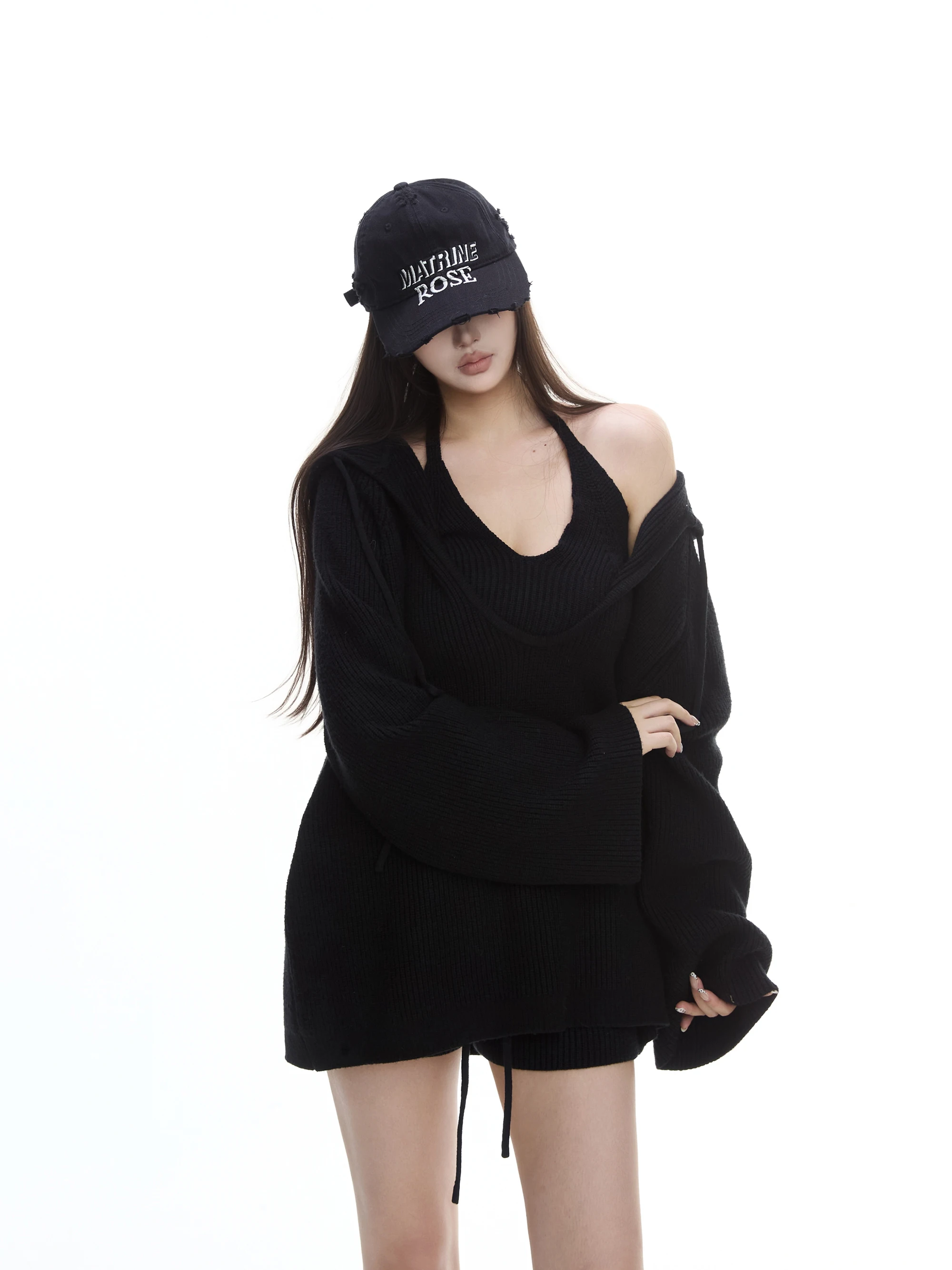 

Женский вязаный костюм Withmin: свитер и брюки-палаццо, повседневный комплект из четырех предметов, свободный крой, облегающий, осенняя коллекция