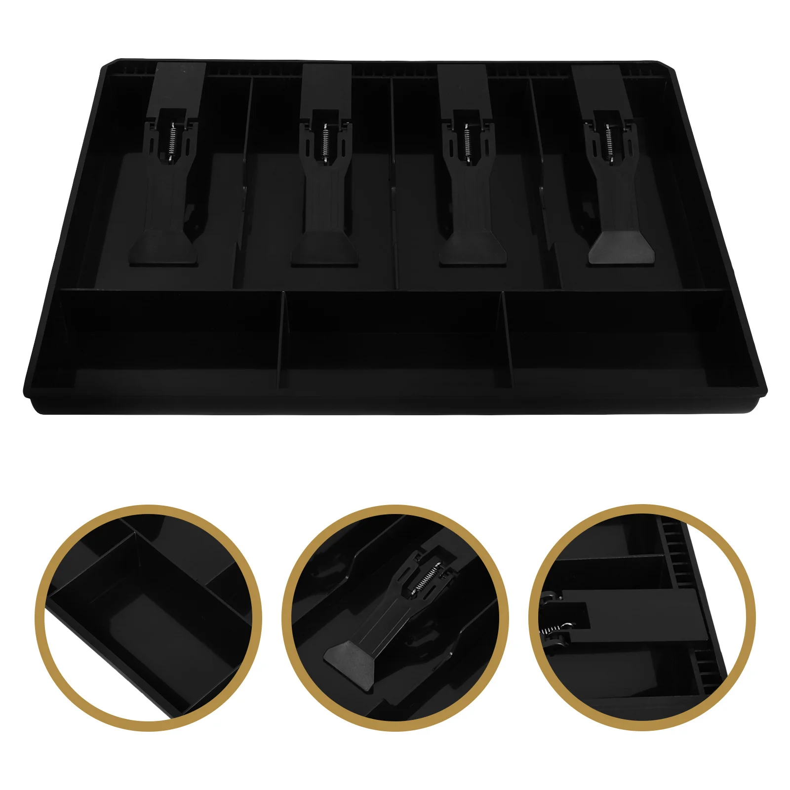 

Cashier Drawer Insert 4 Bill 3 Coin Compartments Heavy Duty Abs Plastic Black Cash Box For Cash Register Storage Folder