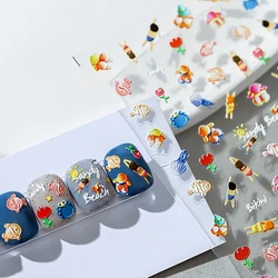 summer beach nail sticker high quality 5D soft embossed design self-adhesive manicure decorative stickers jellyfish nail sticker