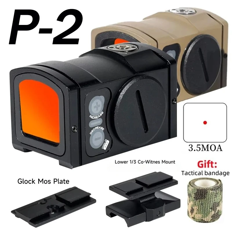 

Tactical P-2 3.5MOA Red Dot Optic Reflex Hunting Sights for Pistol Rifle Scope with W/GLOCK & 1/3 Co-witness Mount