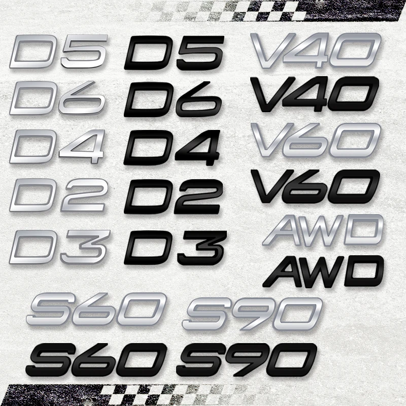 3D Car Sticker AWD D2 D3 D4 D5 D6 D7 Displacement Emblem Metal Rear Badge Decal For Volvo V40 V60 S60 C30 S90 Accessories