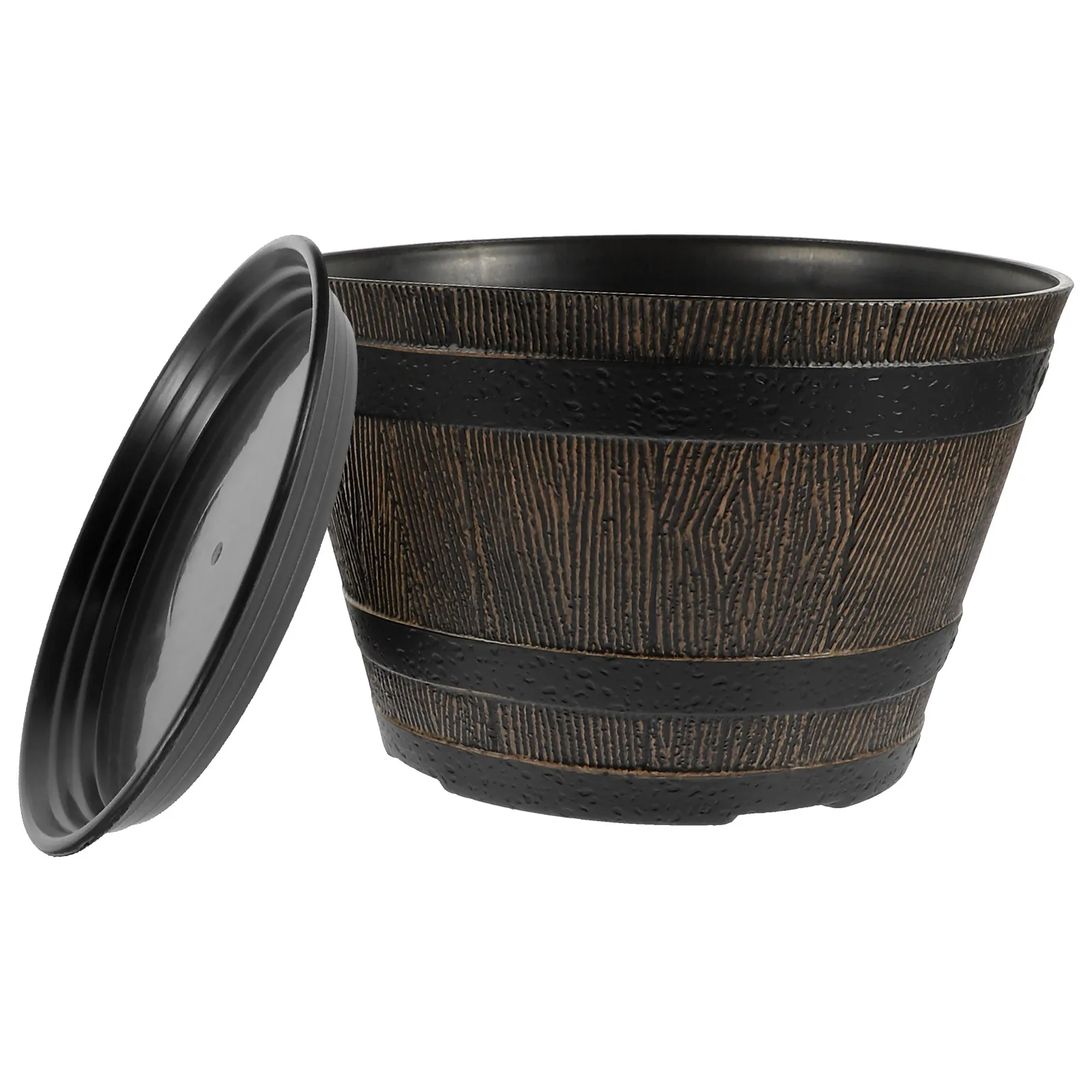 

Resin Imitation Wood Barrel Flowerpot Durable Plant Planter Desk Gardening Container Succulents Flowers Indoor Office Decor