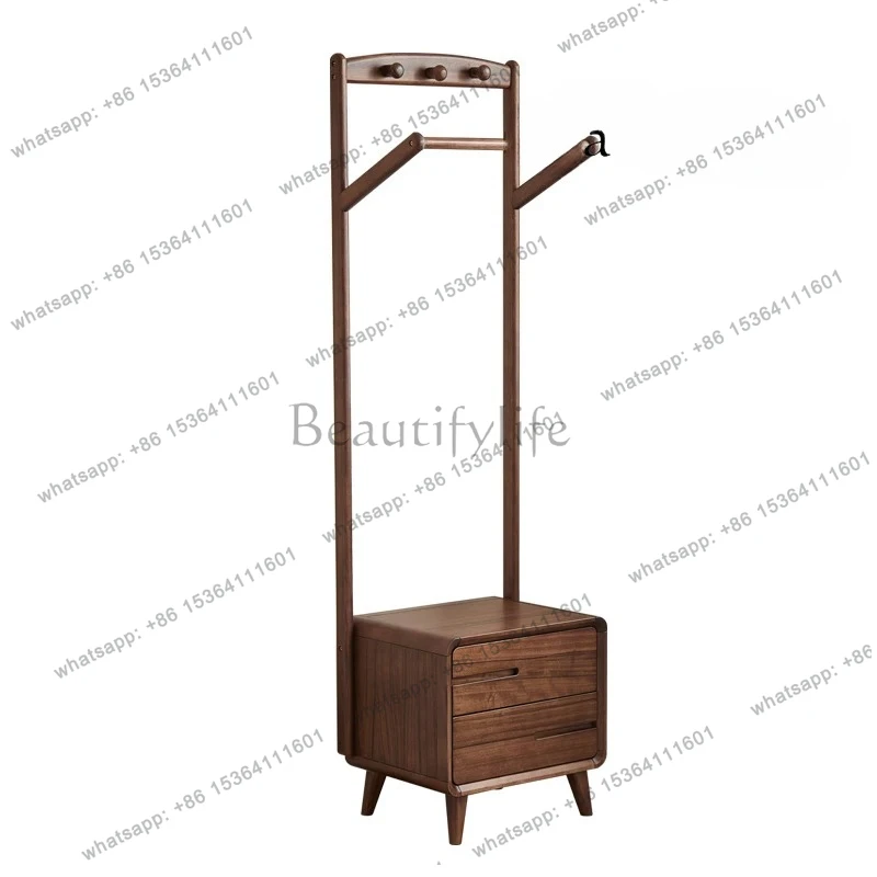 

Black walnut floor-to-ceiling bedside table integrated coat rack all solid wood multi-functional bedroom storage