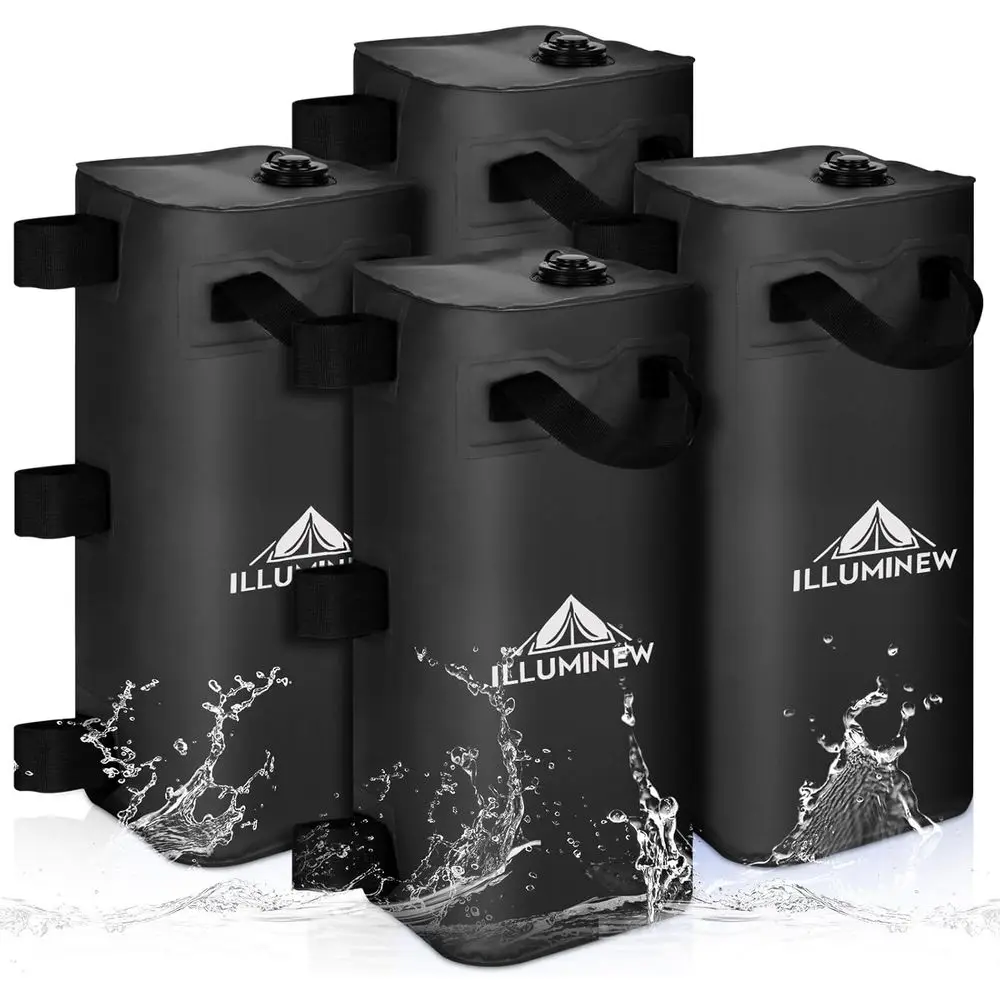

4 Pack 220 LB Water Weight Bags for Tents and Canopies (Black, 25L)