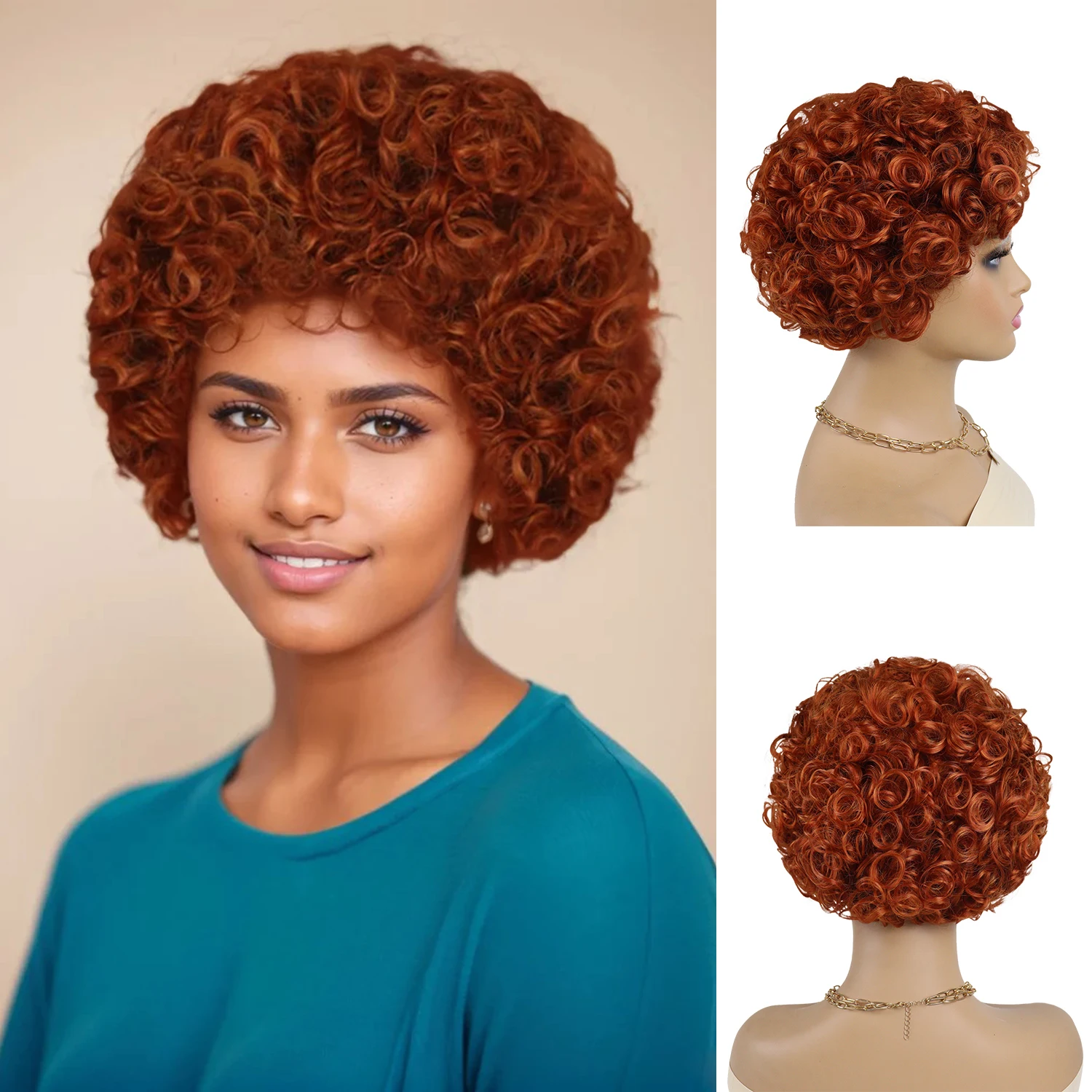 

Orange Afro Curly Wig for Black Women Synthetic Reddish Brown Short Female Cosplay Wigs Carnival Party Halloween Costume Wig