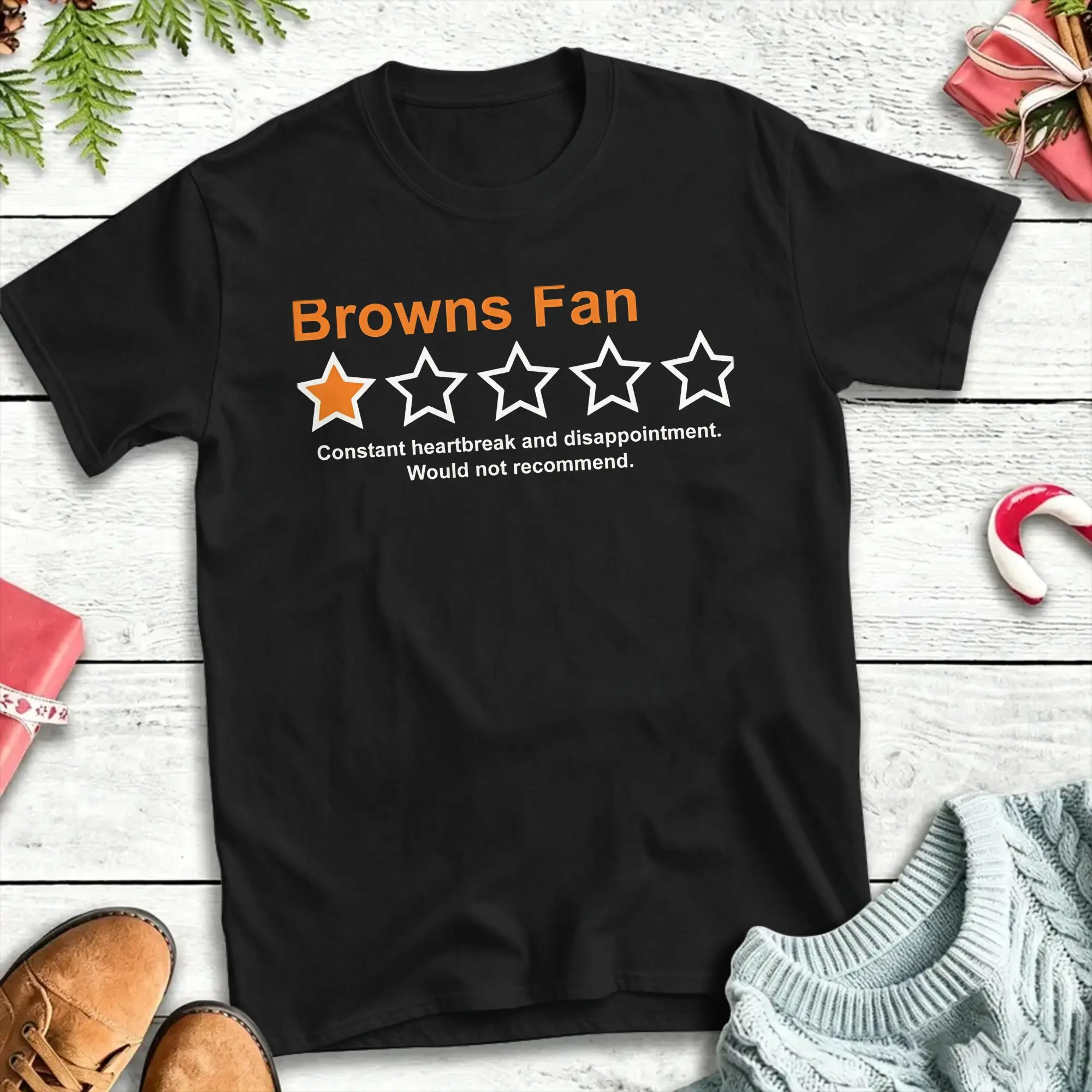 Browns Fan One Star Rating  for Men Women T Shirts  Funny Tees Short Sleeve Round Collar T-Shirts Cotton Gift Idea Clothing