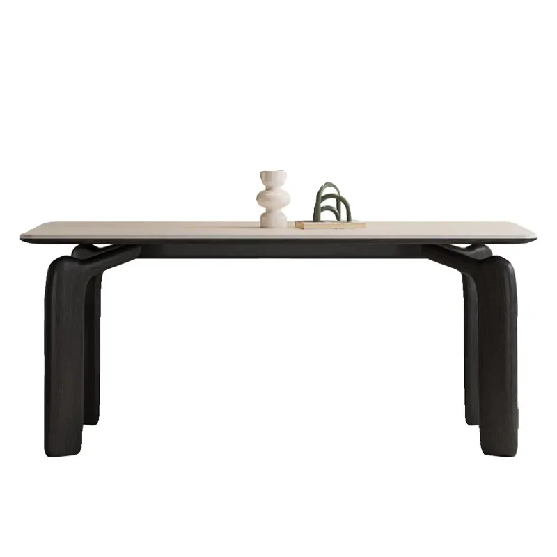 

French retro solid wood dining table elephant leg small apartment household dining table