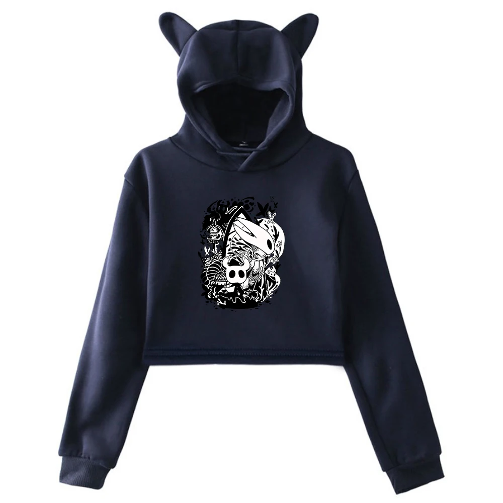 GF Hollow Knight Game Felpa con cappuccio Orecchie di gatto femminile Felpe con cappuccio Manica lunga Crop Top Donna Harajuku Abbigliamento