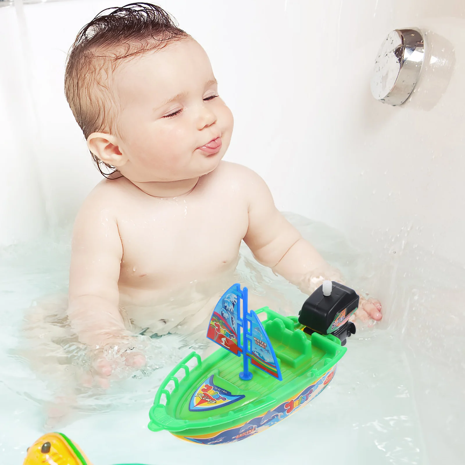 3 Pcs Clockwork Boat Toy Toys Toddler Bath Plastic Infant Bathtub Wind up Shower Sailboat Creature Motor