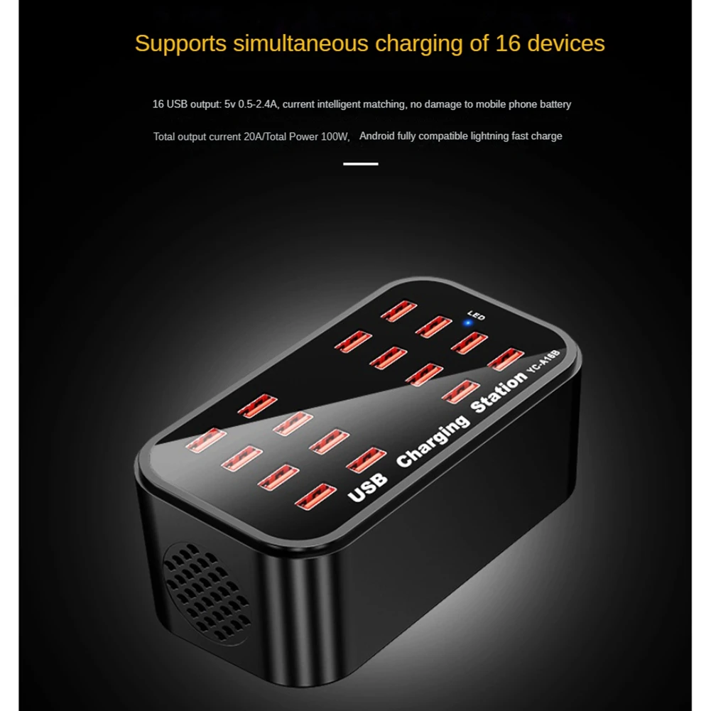 자동차 헤드폰용 USB 충전 스테이션, 다중 장치, 노트북 스마트폰용 USB 충전기, 미국 플러그, 16 포트