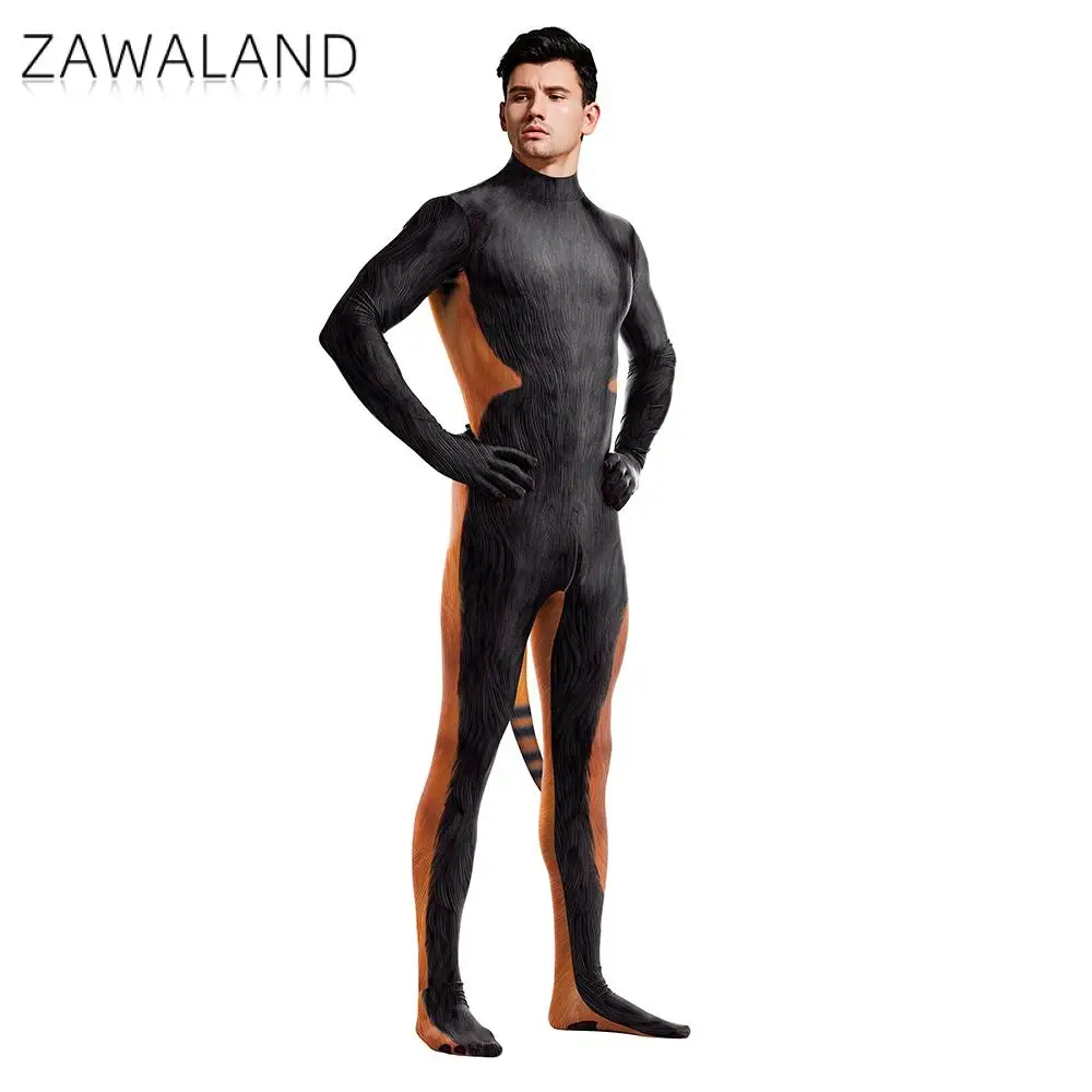 Zawaland Zentai Halloween Kostuum Animal Jumpsuit Met Staarten Cosplay Kostuum Festival Party Kleding Anime Jurk Bodysuit